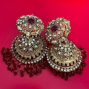 Red maroon jhumka earrings